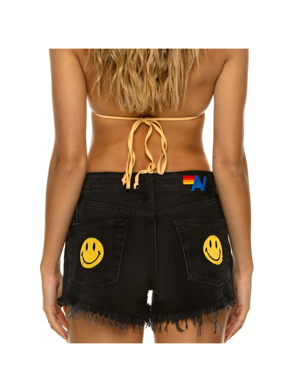 Aviator Nation Mid Rise Boyfriend Cut Off Jean Shorts Smiling Happy Sz 26 NWT